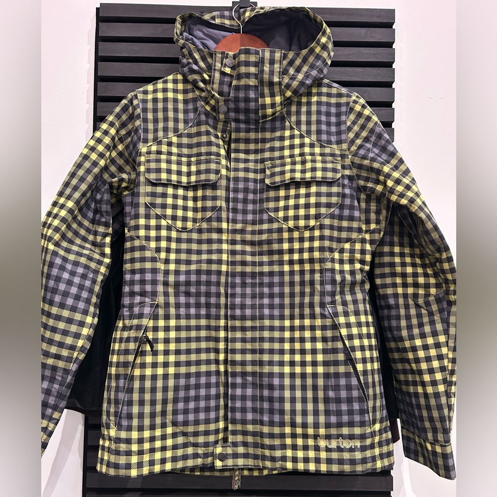 Burton Women’s Checkered Ski/Snowboard Jacket - Black and Yellow and Gray